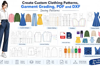 create custom clothing patterns, garment grading, PDF and dxf sewing patterns