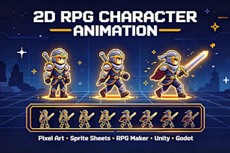 2d rpg looping character animation, pixal art sprite sheet rpg maker unity godot