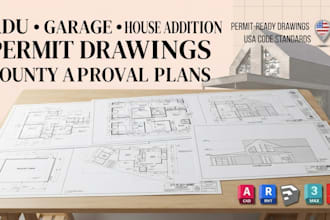 draft adu permit, house addition, garage and county permit drawings