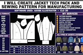 create jacket tech pack and sewing pattern for manufacturing