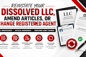 reinstate your dissolved llc, amend articles and be your registered agent