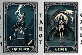 design custom tarot deck, oracle cards, zodiac cards, tarot card illustration