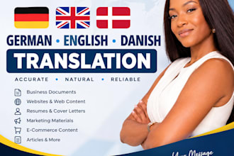 translate german english and danish professional accurately
