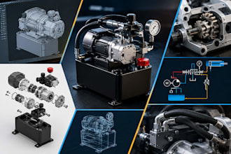 design mini hydraulic pump, hydraulic system, or gear system design in 3d cad