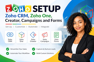 setup zoho CRM, zoho one, creator, campaigns , zoho books and zoho forms