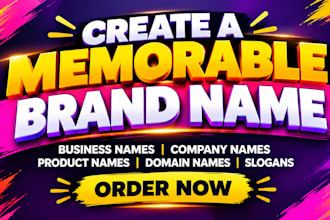 create unique catchy business name, brand name, domain name, app name, slogans