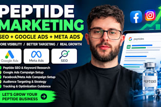 setup peptide marketing, peptide SEO, google ads and facebook ads for peptides