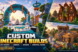 build minecraft custom house, lobby, spawn areas and survival mode