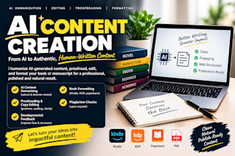 humanize ai content, book editing, proofreading, formatting and copy editing