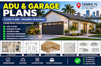 design adu garage plans floor plans and framing construction drawings in fl