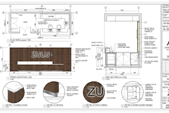 draft reception desk, front counter and millwork shop drawings fabrication
