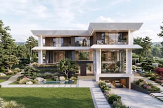remodel external tropical villa,sketchup residential structure,concrete flooring