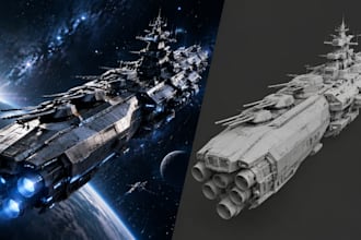create custom 3d spaceship, fighter jet, and battleship models for 3d printing