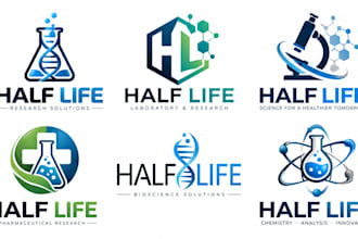design a professional science, chemistry, laboratory, medical, half life logo