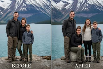 do realistic face swap, add, reposition, remove people and background change
