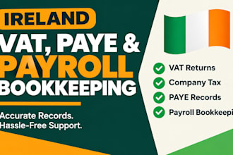 handle ireland vat, company tax, paye records and payroll bookkeeping