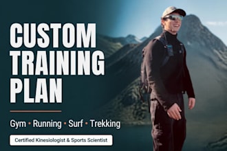 create a training plan for gym, running, surfing, football or trekking