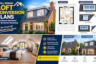 design loft conversion plans with dormer elevations and 3d exterior rendering