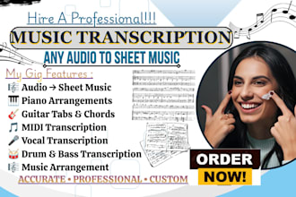 do high quality music transcription, arrangement,  into sheet music midi
