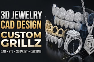 do 3d jewelry cad design 3d grillz teeth 3d jewelry for ring, pendant, rendering