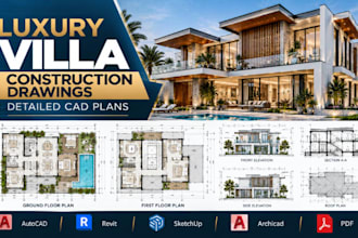 design luxury villa construction drawings, detailed cad plans