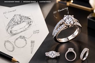 create custom ring design, engagement ring and wedding band cad