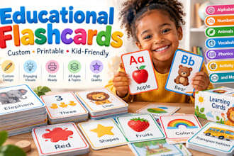 design educational flash cards, learning cards and kids activity cards