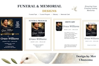 design funeral flyer, funeral program, obituary program, memorial card,