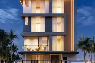create a modern house facade exterior design and realistic 3d render