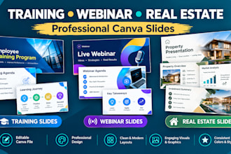 design canva training, webinar and real estates slides