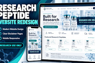 redesign research peptide website with disclaimers and research use only info
