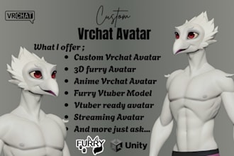 create vrchat avatar, furry vtuber model, vseeface avatar, vrm 3d rigging
