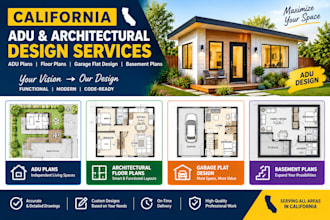 california adu plan, architectural floor plan, garage flat design, basement plan