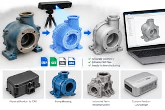 do 3d scan to cad for physical products, pump housing and industrial part