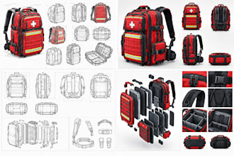 design medical emergency bag, ems back pack, trauma bags, rescue bak pack in 3d