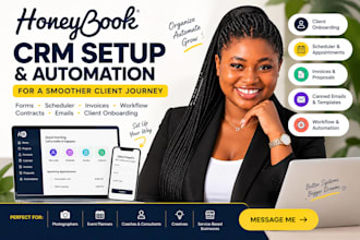 set up honeybook CRM, workflow automation, forms, invoices and scheduler