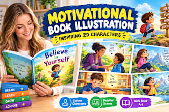 create motivational book illustrations with inspiring 2d characters