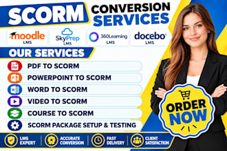 convert your content to scorm for moodle lms skyprep lms 360 learning docebo lms