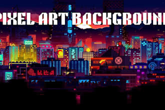 create custom pixel art background, game environment, and landscape illustration
