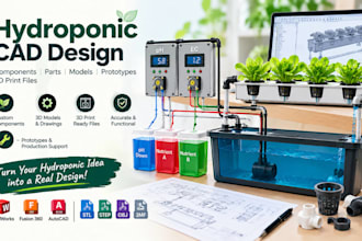 create hydroponic components, parts, cad models, prototypes and 3d print files