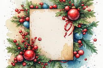 draw christmas card, invitation with watercolor