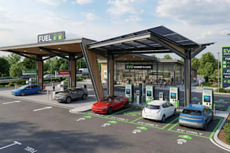 design ev charging station, gas station, petrol station, truck stop