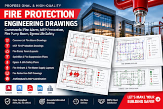 create commercial fire alarm, mep protection, fire pump room, egress life safety