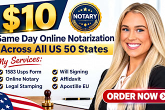 perform USA online notary services, notarize usps form 1583, poa, legal document