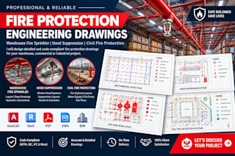 design warehouse fire sprinkler, hood suppression, civil fire protection drawing