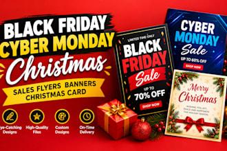 design black friday cyber monday christmas sales flyers banners christmas card