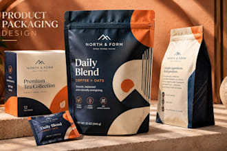 design food labels, product packaging, pouches and boxes