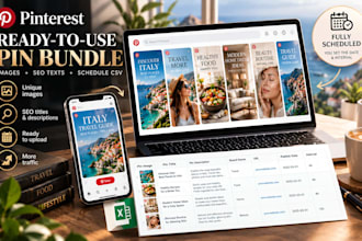 build done for you SEO pinterest pins and auto schedule CSV