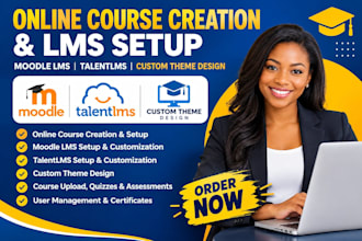 build online course creation, moodle lms, talent lms setup, custom theme design
