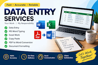 do data entry, ms word, excel, PDF to word, and logo design